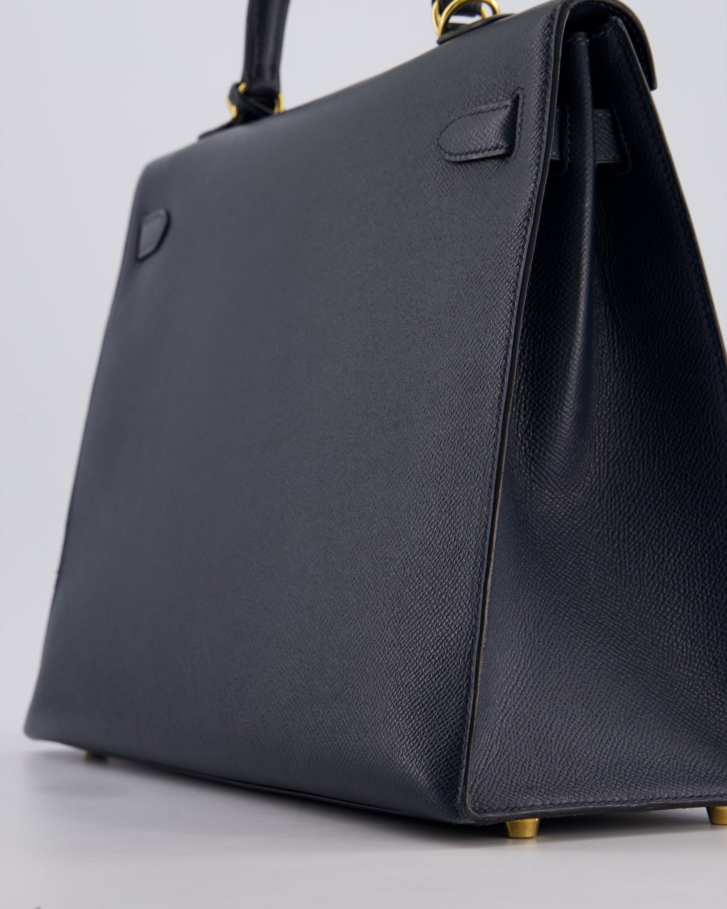 Hermès Vintage Kelly Sellier 35cm Bag in Blue Indigo Courchevel Leather with Gold Hardware