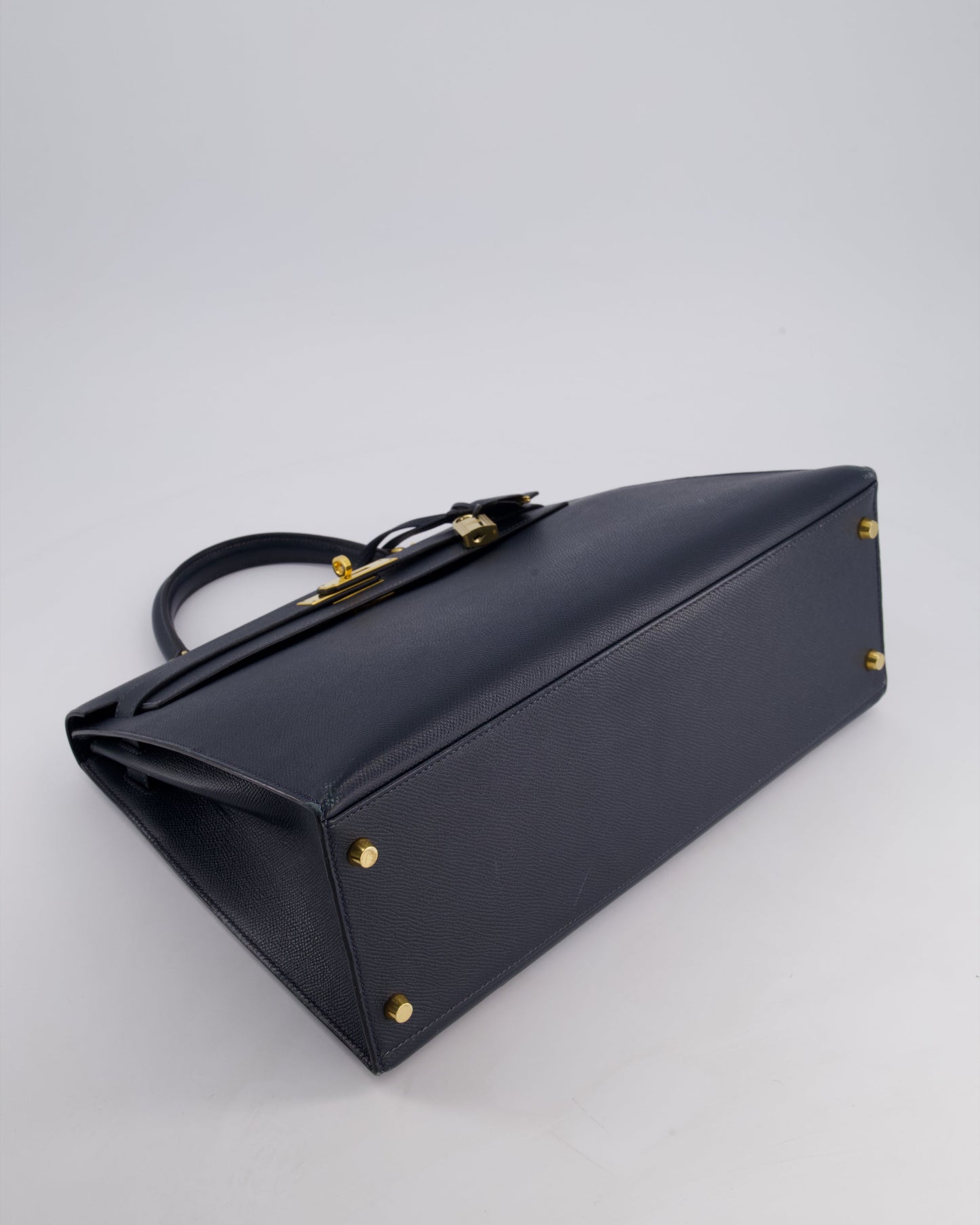 Hermès Vintage Kelly Sellier 35cm Bag in Blue Indigo Courchevel Leather with Gold Hardware