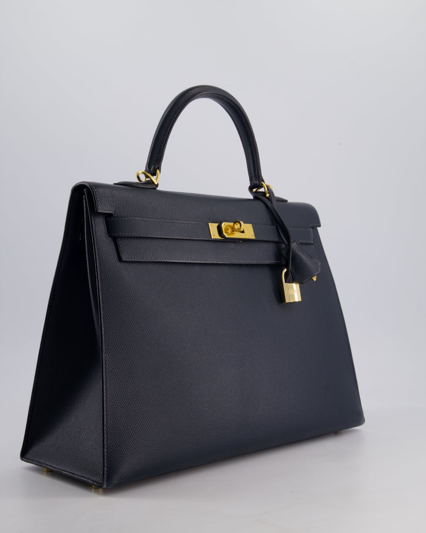Hermès Vintage Kelly Sellier 35cm Bag in Blue Indigo Courchevel Leather with Gold Hardware