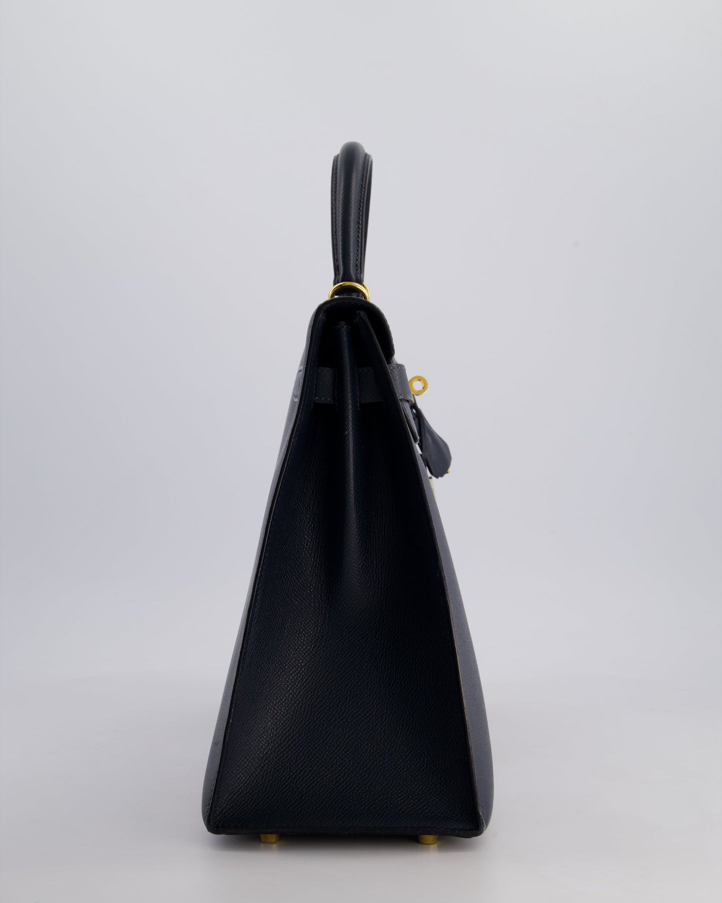 Hermès Vintage Kelly Sellier 35cm Bag in Blue Indigo Courchevel Leather with Gold Hardware