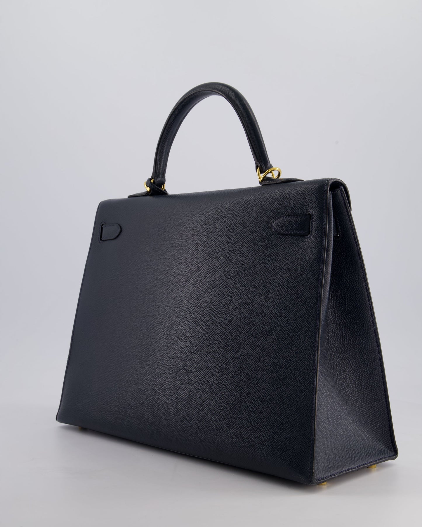 Hermès Vintage Kelly Sellier 35cm Bag in Blue Indigo Courchevel Leather with Gold Hardware