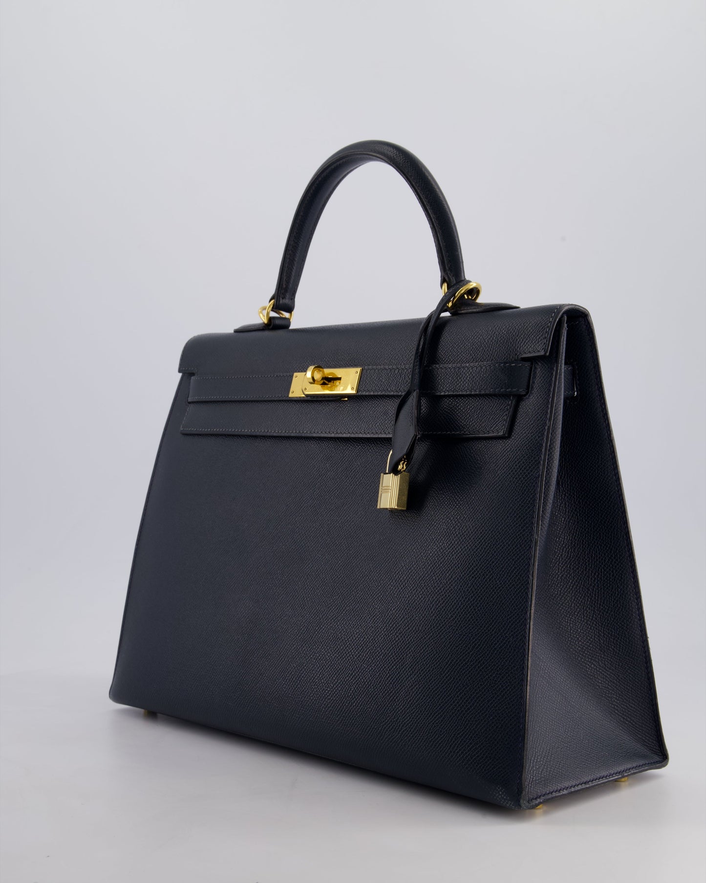Hermès Vintage Kelly Sellier 35cm Bag in Blue Indigo Courchevel Leather with Gold Hardware