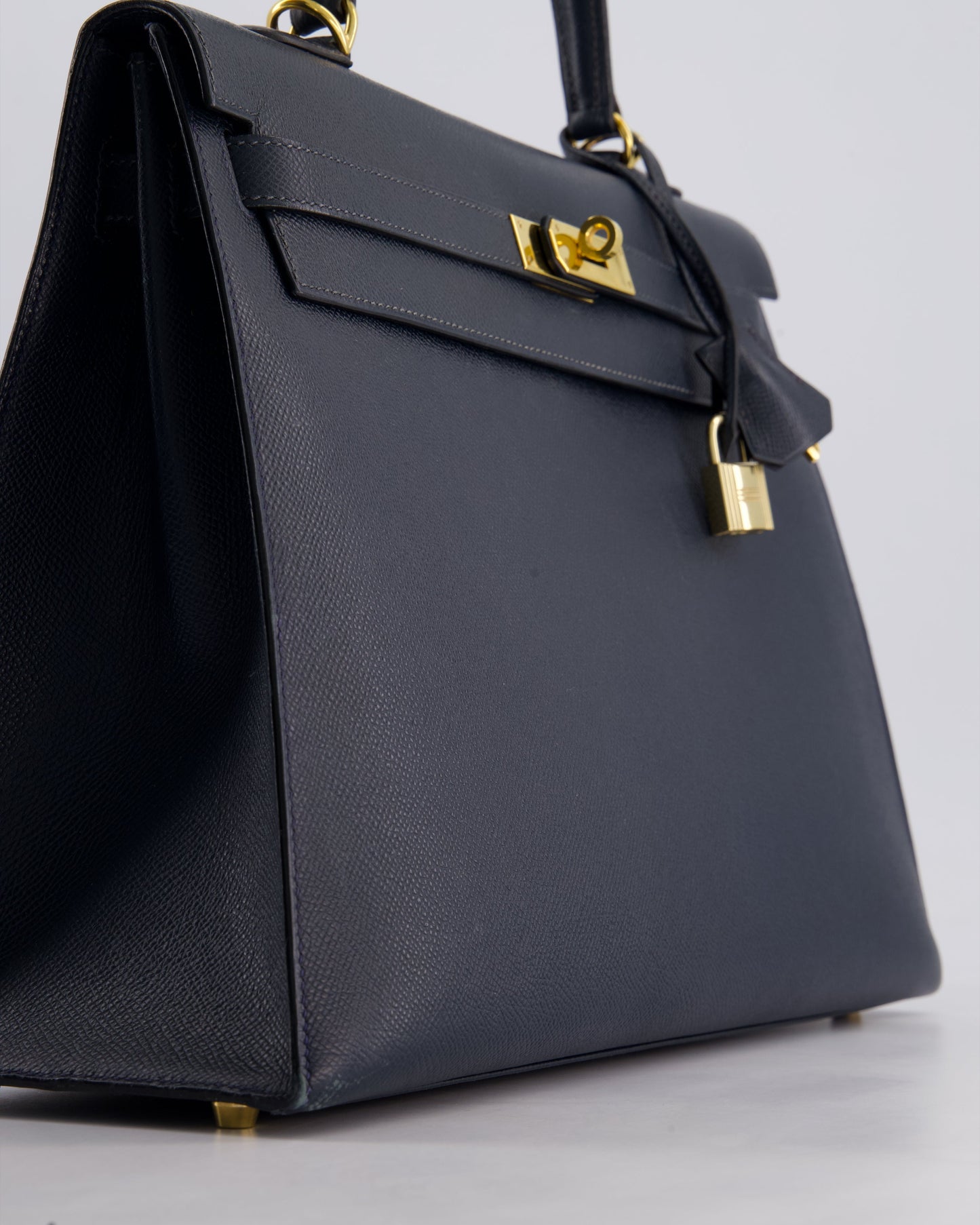 Hermès Vintage Kelly Sellier 35cm Bag in Blue Indigo Courchevel Leather with Gold Hardware