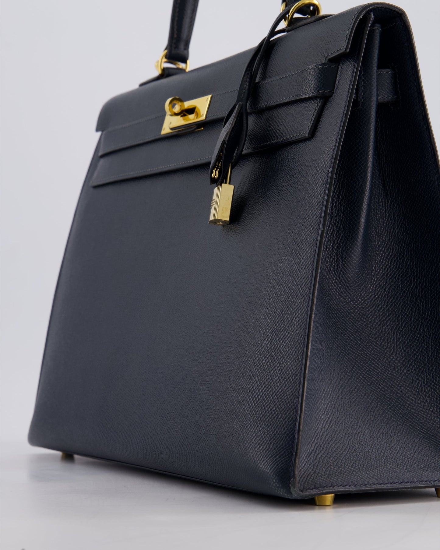 Hermès Vintage Kelly Sellier 35cm Bag in Blue Indigo Courchevel Leather with Gold Hardware