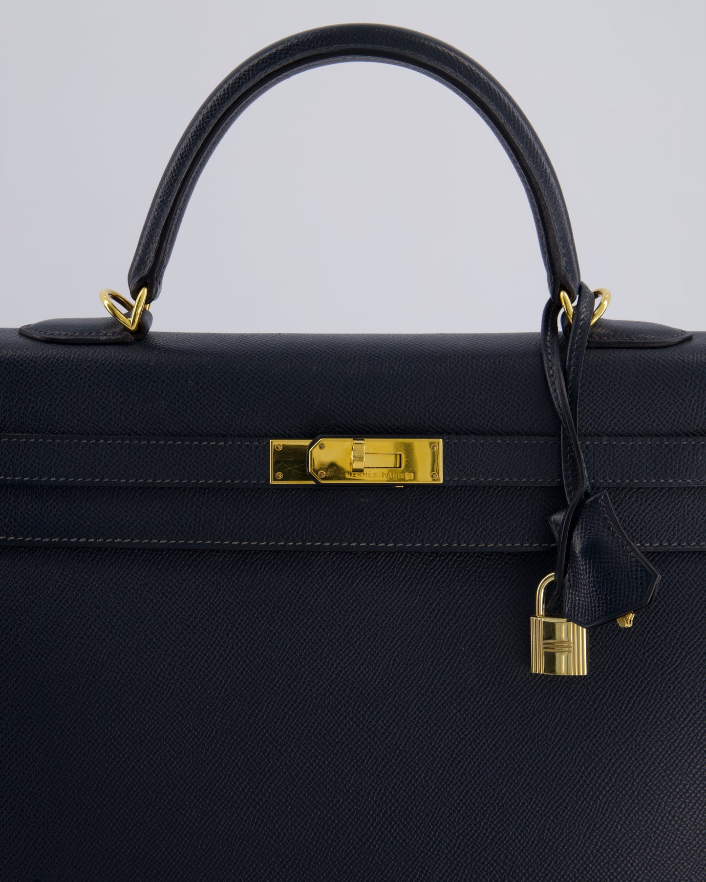 Hermès Vintage Kelly Sellier 35cm Bag in Blue Indigo Courchevel Leather with Gold Hardware