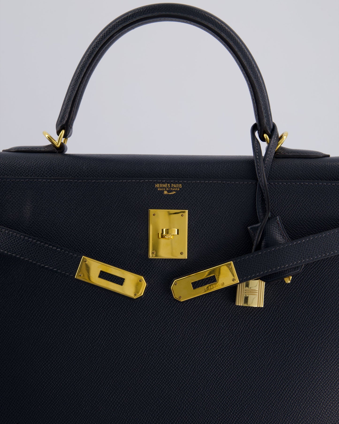 Hermès Vintage Kelly Sellier 35cm Bag in Blue Indigo Courchevel Leather with Gold Hardware