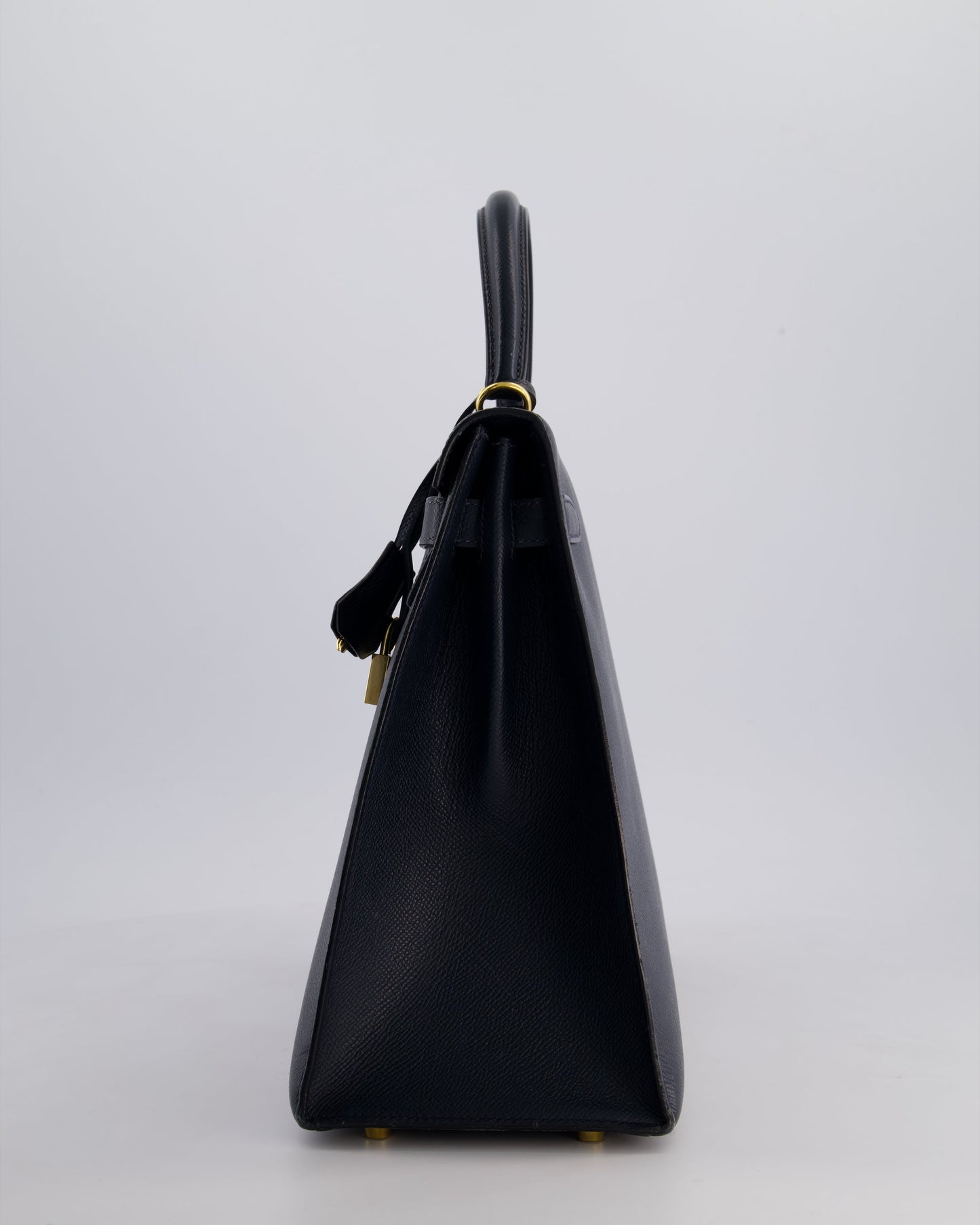 Hermès Vintage Kelly Sellier 35cm Bag in Blue Indigo Courchevel Leather with Gold Hardware