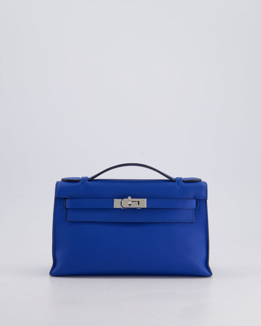 Hermès Kelly Pochette in Bleu Royal Swift Leather with Palladium Hardware