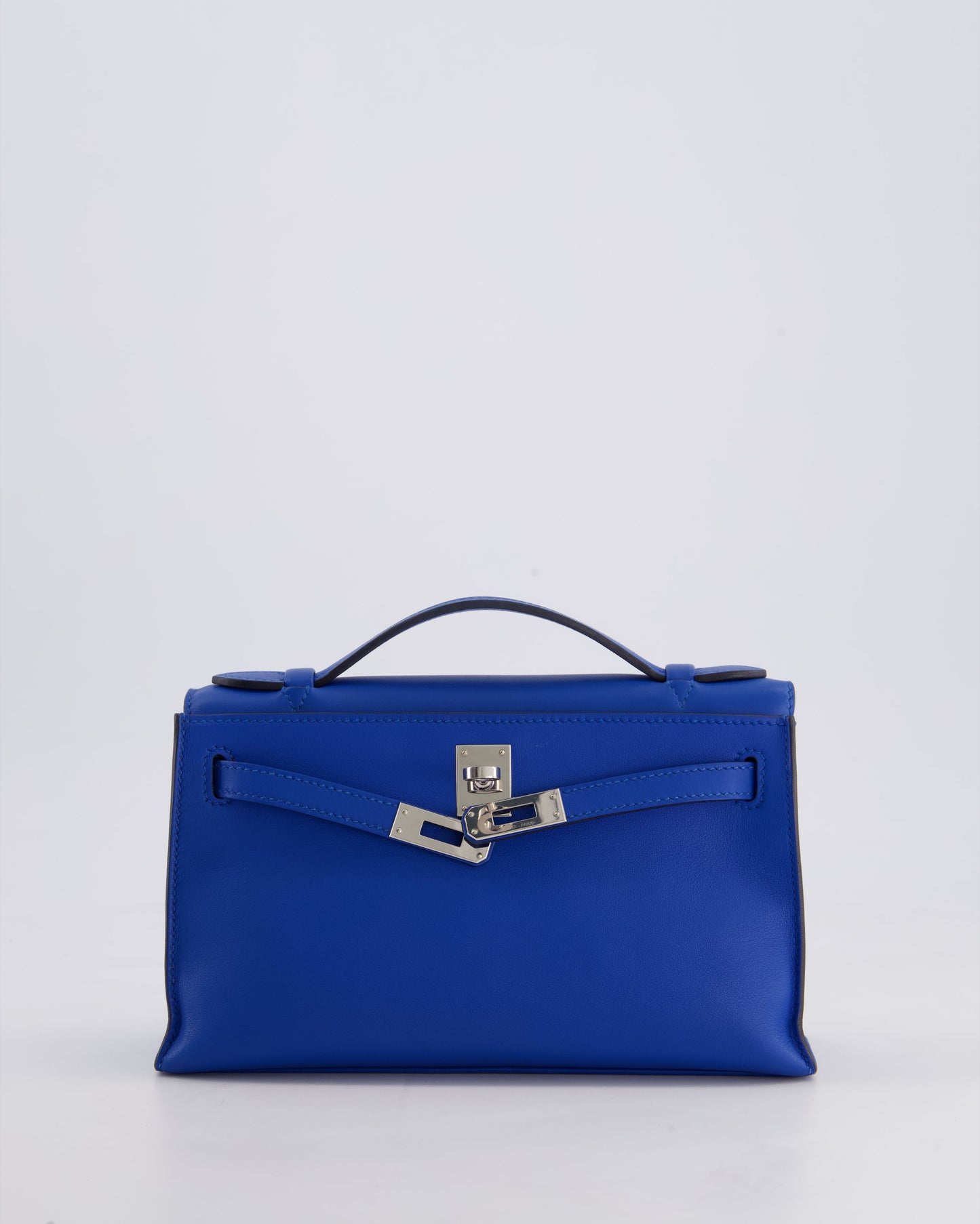 Hermès Kelly Pochette in Bleu Royal Swift Leather with Palladium Hardware