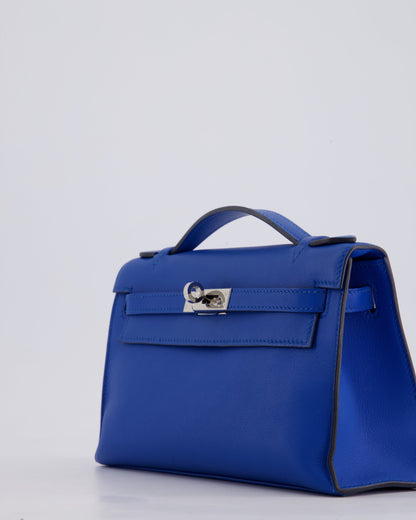 Hermès Kelly Pochette in Bleu Royal Swift Leather with Palladium Hardware