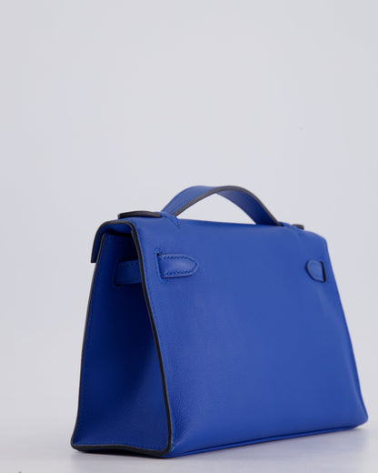 Hermès Kelly Pochette in Bleu Royal Swift Leather with Palladium Hardware