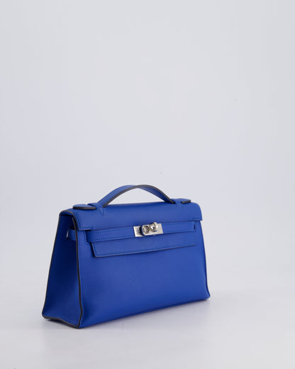 Hermès Kelly Pochette in Bleu Royal Swift Leather with Palladium Hardware