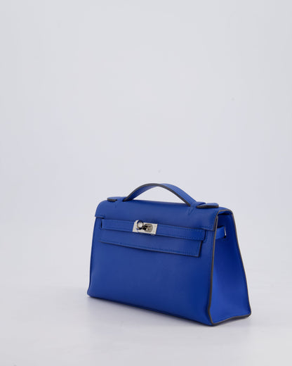 Hermès Kelly Pochette in Bleu Royal Swift Leather with Palladium Hardware