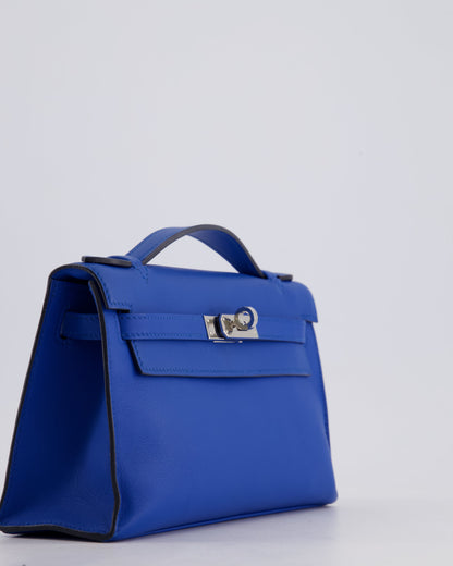 Hermès Kelly Pochette in Bleu Royal Swift Leather with Palladium Hardware