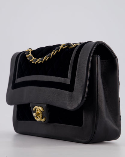 Chanel Black Medium Flap Bag in Lambskin Leather and Velvet with Rope CC Logo Detail