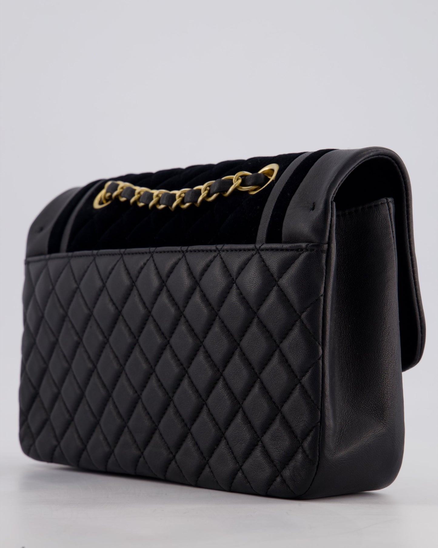 Chanel Black Medium Flap Bag in Lambskin Leather and Velvet with Rope CC Logo Detail