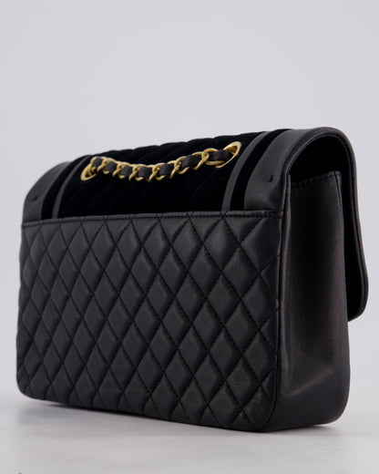 Chanel Black Medium Flap Bag in Lambskin Leather and Velvet with Rope CC Logo Detail