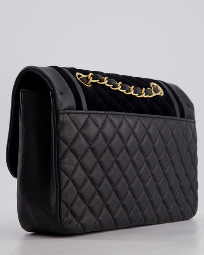 Chanel Black Medium Flap Bag in Lambskin Leather and Velvet with Rope CC Logo Detail