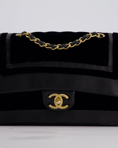 Chanel Black Medium Flap Bag in Lambskin Leather and Velvet with Rope CC Logo Detail