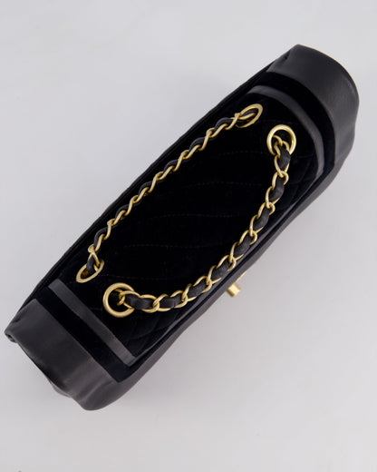 Chanel Black Medium Flap Bag in Lambskin Leather and Velvet with Rope CC Logo Detail