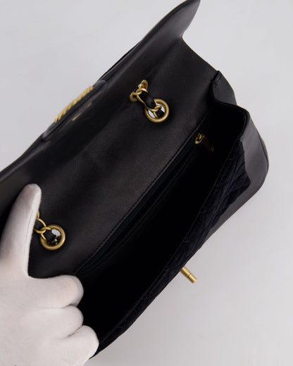 Chanel Black Medium Flap Bag in Lambskin Leather and Velvet with Rope CC Logo Detail