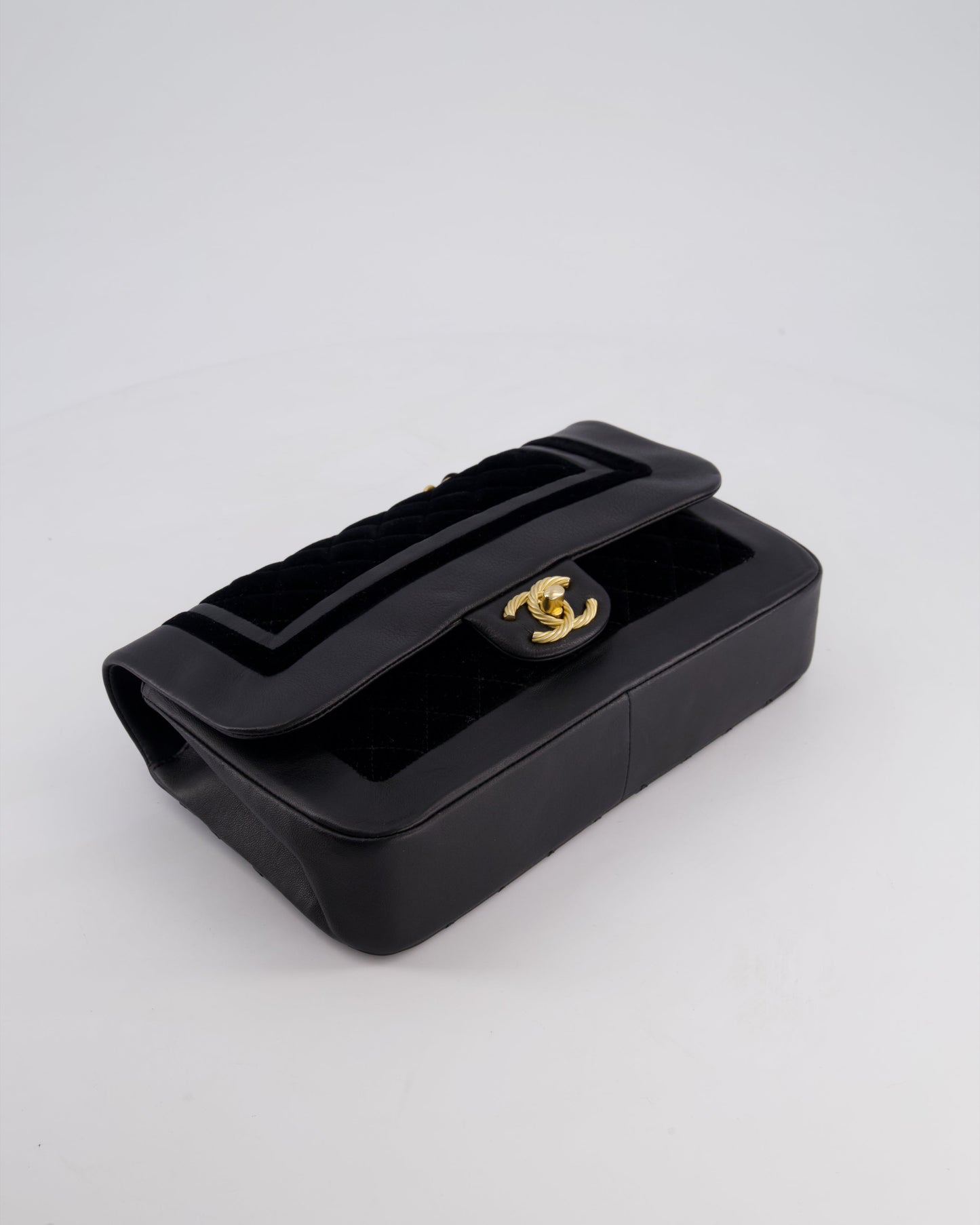 Chanel Black Medium Flap Bag in Lambskin Leather and Velvet with Rope CC Logo Detail