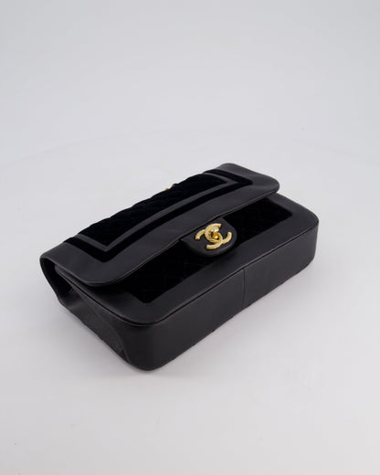 Chanel Black Medium Flap Bag in Lambskin Leather and Velvet with Rope CC Logo Detail