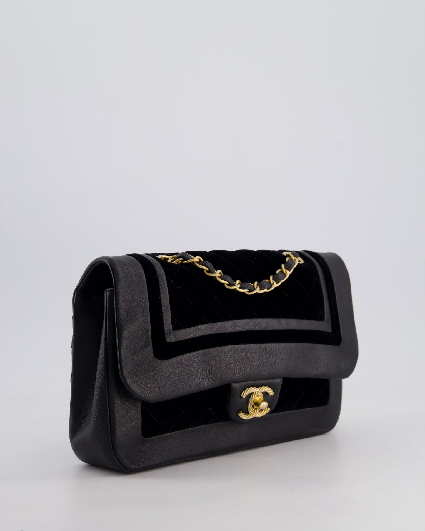 Chanel Black Medium Flap Bag in Lambskin Leather and Velvet with Rope CC Logo Detail
