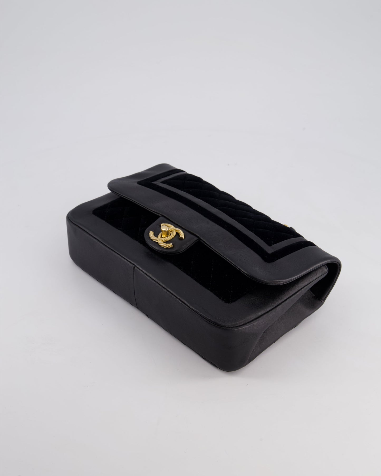 Chanel Black Medium Flap Bag in Lambskin Leather and Velvet with Rope CC Logo Detail