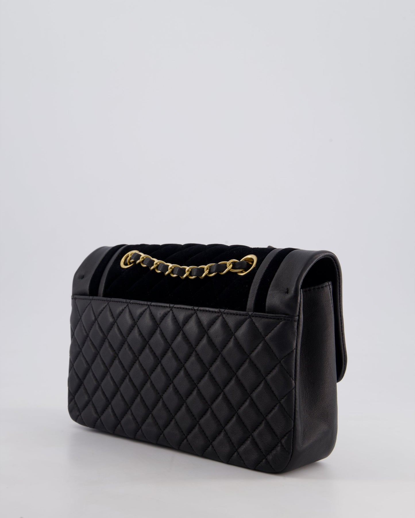 Chanel Black Medium Flap Bag in Lambskin Leather and Velvet with Rope CC Logo Detail
