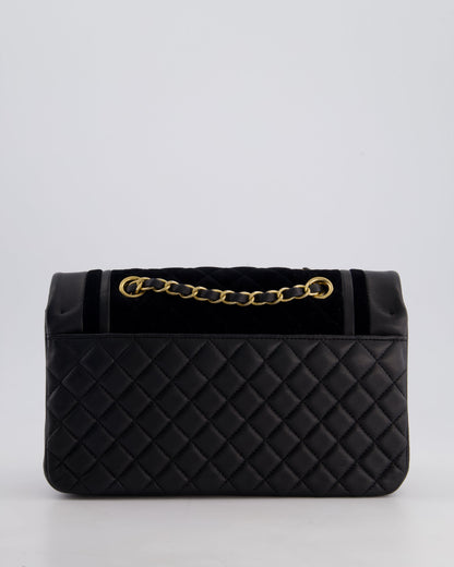 Chanel Black Medium Flap Bag in Lambskin Leather and Velvet with Rope CC Logo Detail