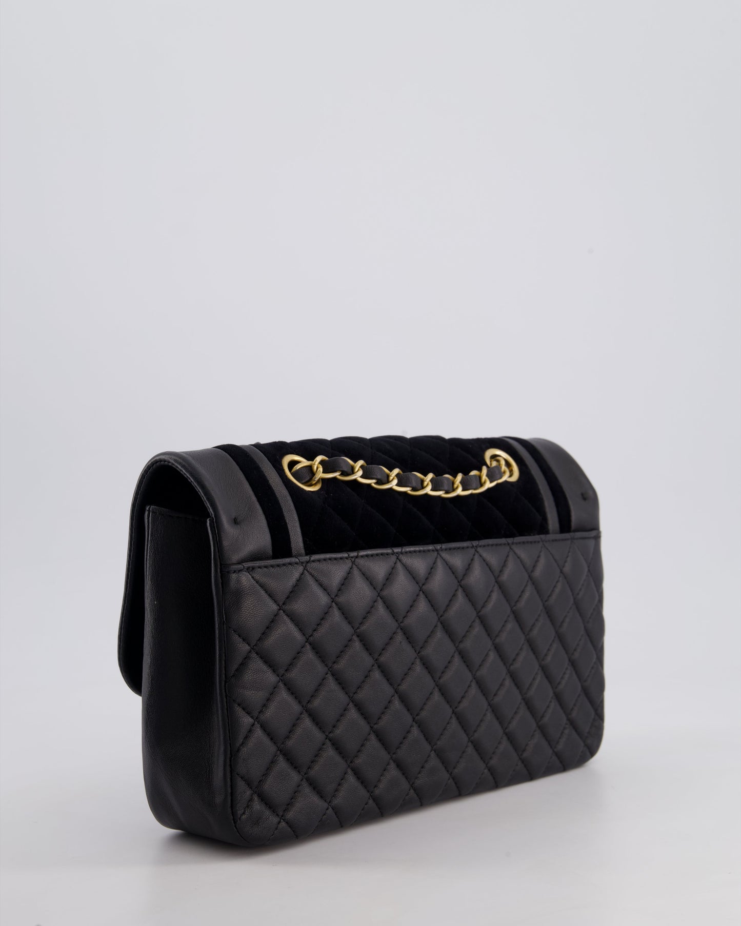 Chanel Black Medium Flap Bag in Lambskin Leather and Velvet with Rope CC Logo Detail