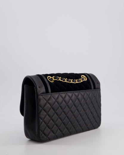 Chanel Black Medium Flap Bag in Lambskin Leather and Velvet with Rope CC Logo Detail