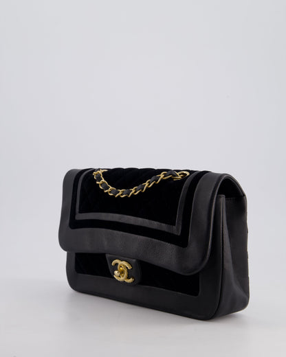 Chanel Black Medium Flap Bag in Lambskin Leather and Velvet with Rope CC Logo Detail