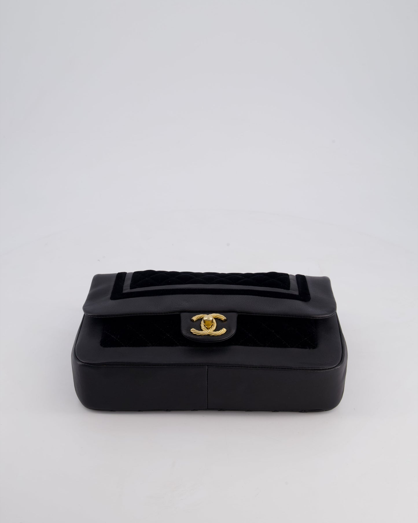 Chanel Black Medium Flap Bag in Lambskin Leather and Velvet with Rope CC Logo Detail