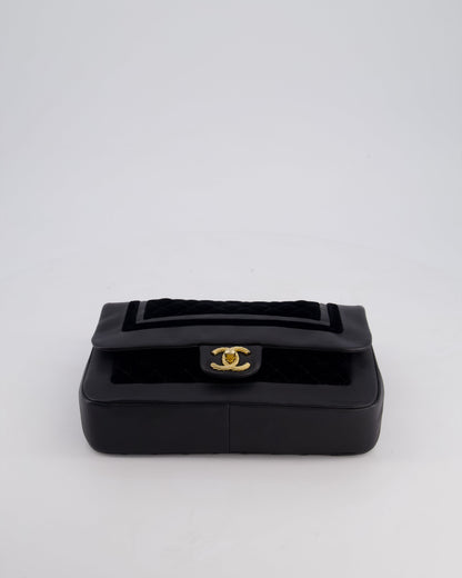 Chanel Black Medium Flap Bag in Lambskin Leather and Velvet with Rope CC Logo Detail