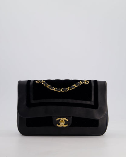 Chanel Black Medium Flap Bag in Lambskin Leather and Velvet with Rope CC Logo Detail