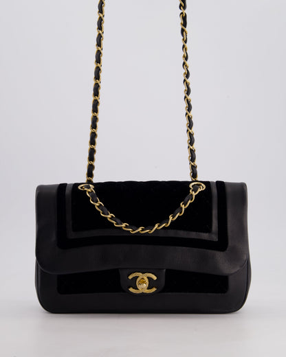 Chanel Black Medium Flap Bag in Lambskin Leather and Velvet with Rope CC Logo Detail