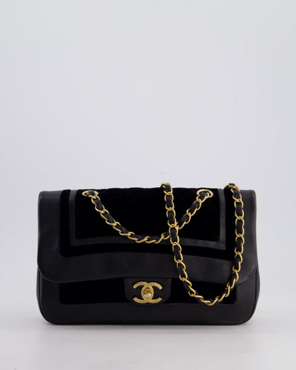 Chanel Black Medium Flap Bag in Lambskin Leather and Velvet with Rope CC Logo Detail