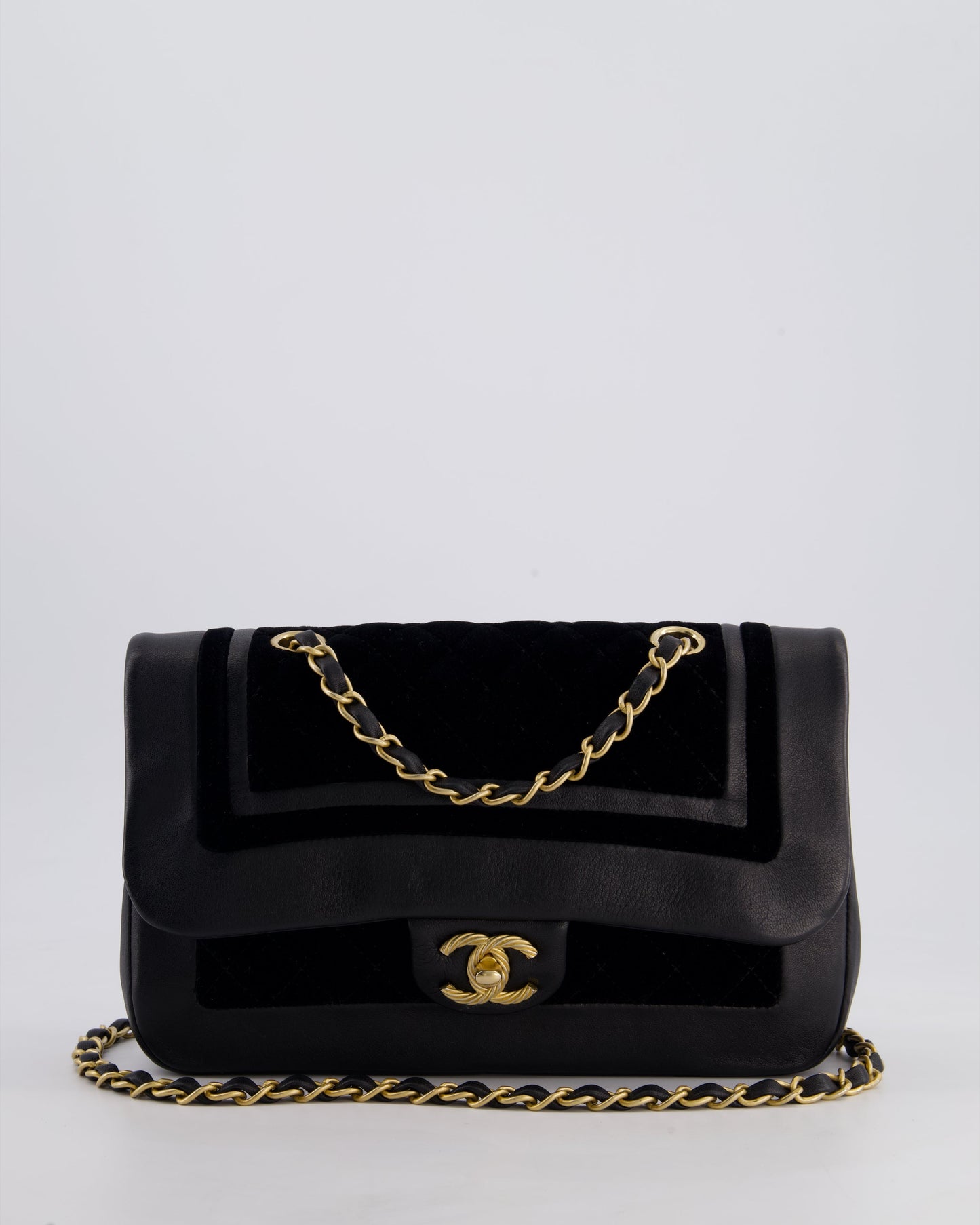 Chanel Black Medium Flap Bag in Lambskin Leather and Velvet with Rope CC Logo Detail