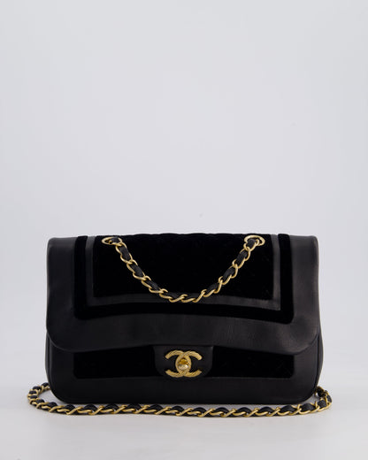 Chanel Black Medium Flap Bag in Lambskin Leather and Velvet with Rope CC Logo Detail