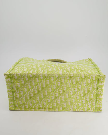 Christian Dior Ecru and Lime Dior Oblique Embroidery Canvas Large Book Tote Bag