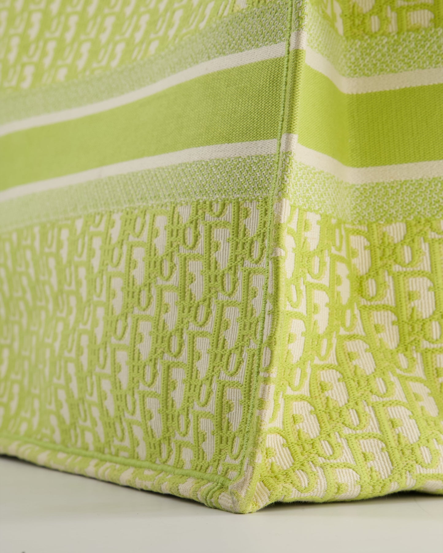 Christian Dior Ecru and Lime Dior Oblique Embroidery Canvas Large Book Tote Bag
