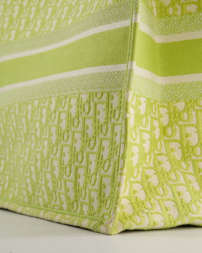 Christian Dior Ecru and Lime Dior Oblique Embroidery Canvas Large Book Tote Bag
