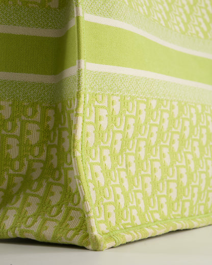 Christian Dior Ecru and Lime Dior Oblique Embroidery Canvas Large Book Tote Bag