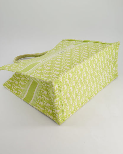 Christian Dior Ecru and Lime Dior Oblique Embroidery Canvas Large Book Tote Bag