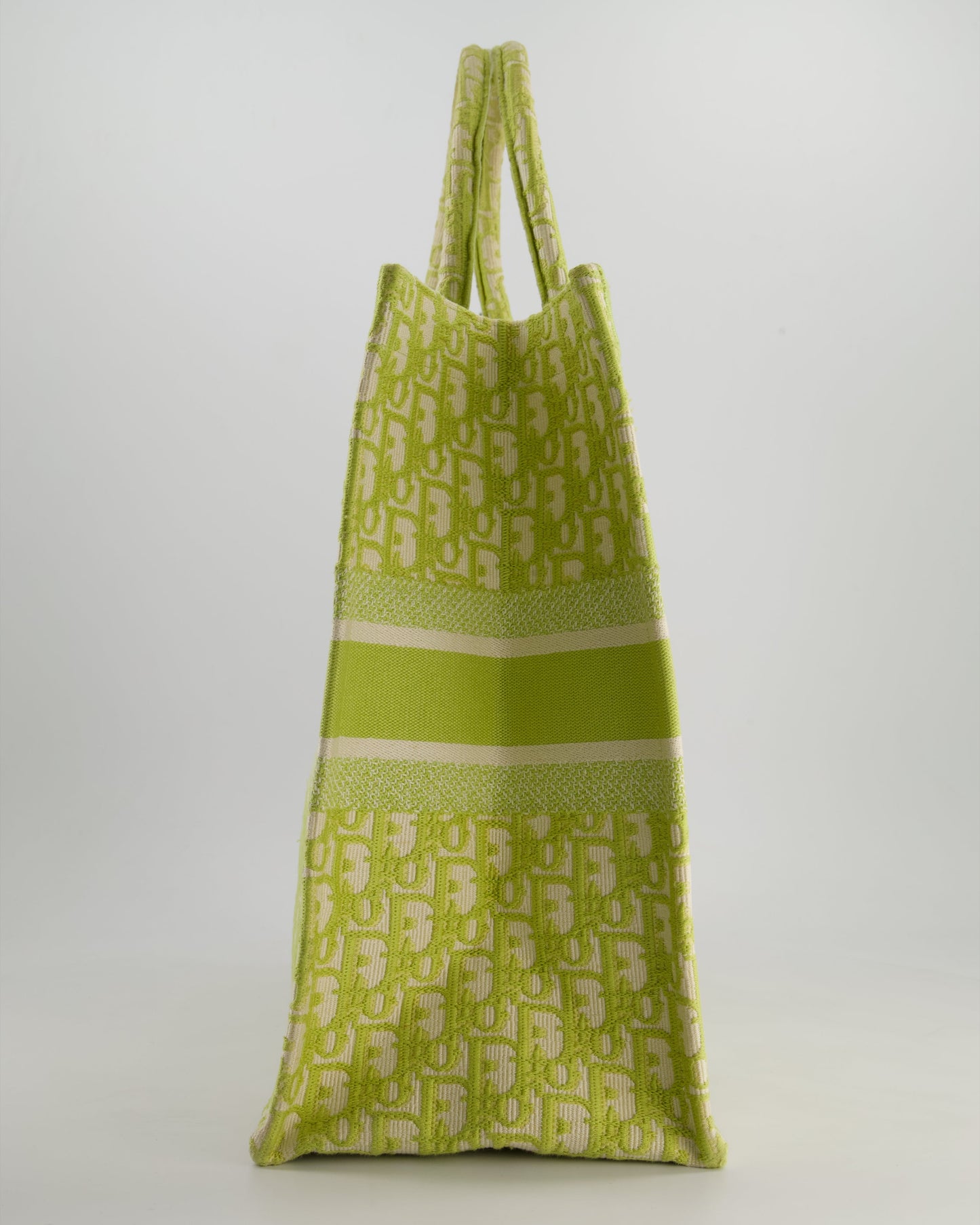 Christian Dior Ecru and Lime Dior Oblique Embroidery Canvas Large Book Tote Bag