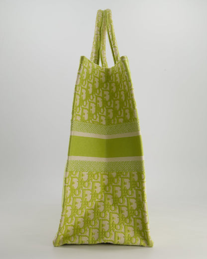 Christian Dior Ecru and Lime Dior Oblique Embroidery Canvas Large Book Tote Bag