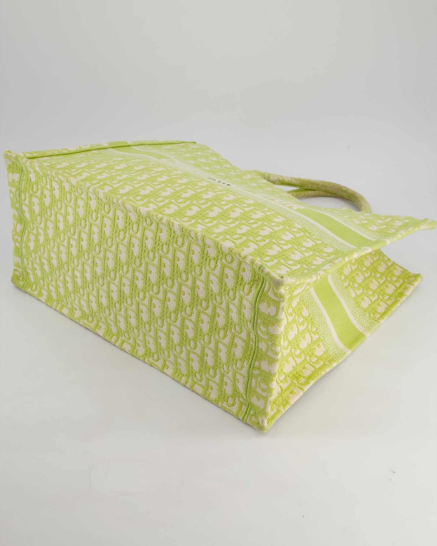 Christian Dior Ecru and Lime Dior Oblique Embroidery Canvas Large Book Tote Bag
