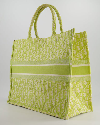Christian Dior Ecru and Lime Dior Oblique Embroidery Canvas Large Book Tote Bag